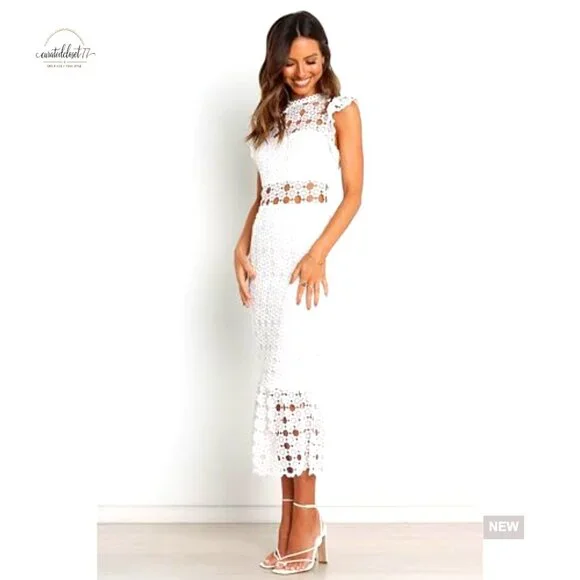 Midi Formal Dress with Lace Overlay, Backless, One Shoulder